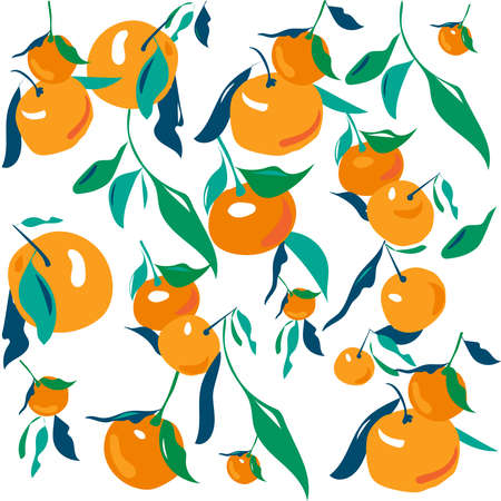 Seamless pattern with plant elements leaves and fruits of tangerinesの写真素材