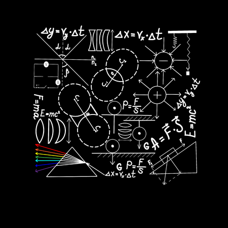 Physics doodles on school squared paperのイラスト素材