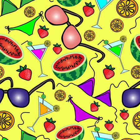 Funny seamless pattern with summer elementsのイラスト素材