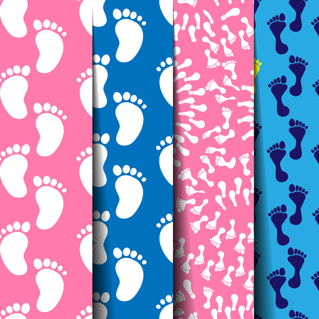 Seamless pattern with cute footprints on pink backgroundのイラスト素材