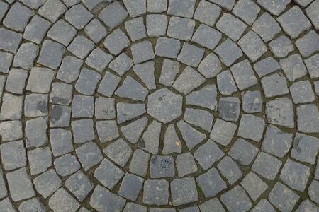 Grey brick stone street road. Light sidewalkの写真素材