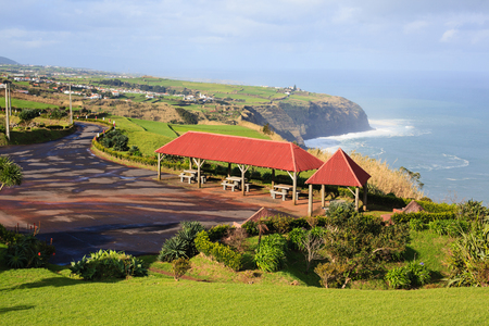 view point with barbecue in San Miguel island, Azores, Portugalの写真素材