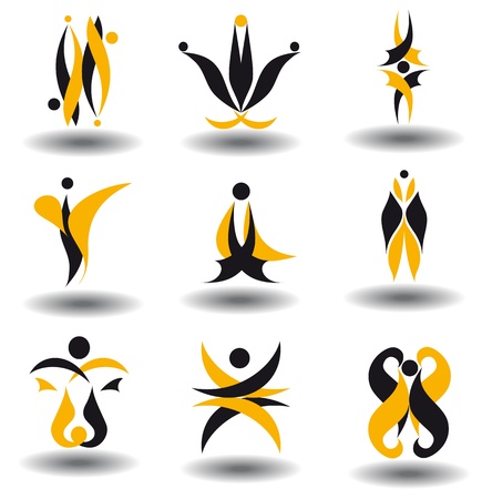 Set of nine different abstract signs for design logo isolated on white background  のイラスト素材