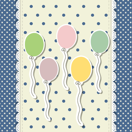 Vintage scrap booking template for Happy birhtday, kid party, invitation, greeting, baby boy, girl shower card, label, postcard frame, child album.のイラスト素材