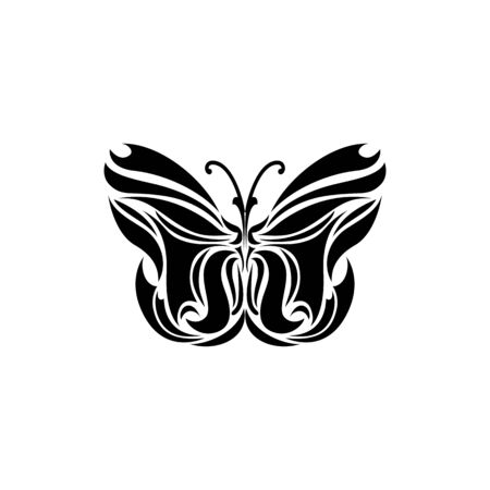 Black logotype of butterfly isolated on white background. Vector illustration in abstract styleのイラスト素材