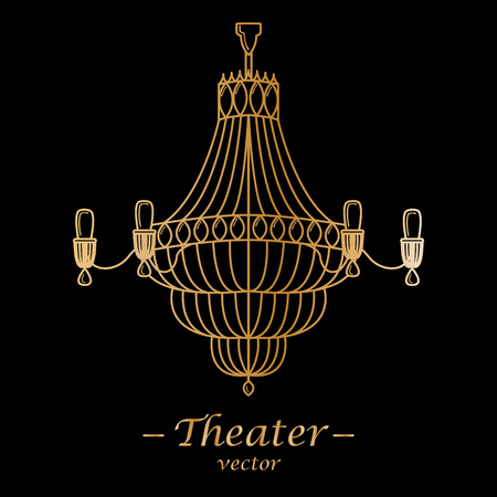 Vector illustration for theater. Gold logotype on a black background.のイラスト素材
