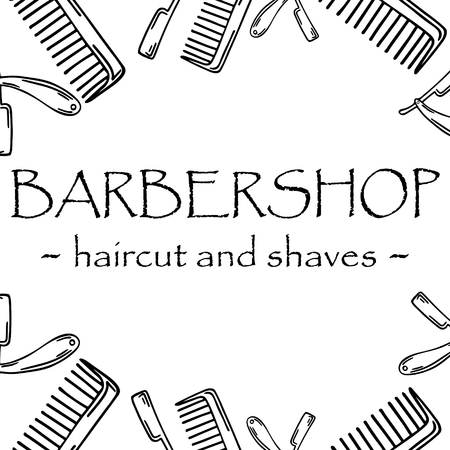 Hand-drawn illustration for Barbershop. Logotype.のイラスト素材