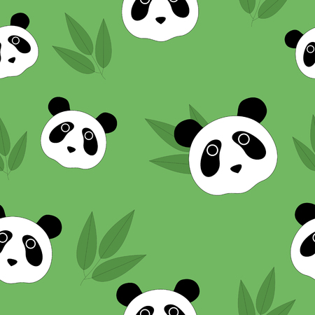 Seamless pattern with pandas and leaves of a bamboo.のイラスト素材