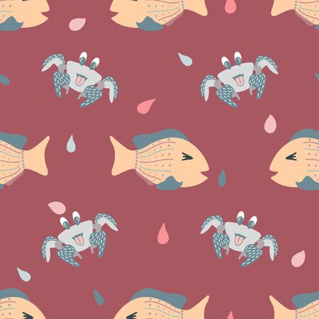 Seamless pattern with lovely hand-drawn fishes.のイラスト素材