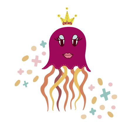 Lovely illustration with a jellyfish with the crown. It is intended for cards, calendars, prints on clothes and notebooks.のイラスト素材