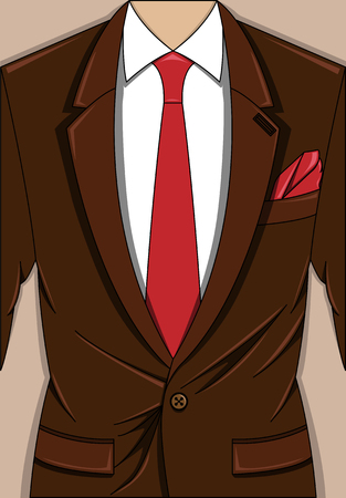 Vector illustration of brown man suit with red tie and pocket squareのイラスト素材