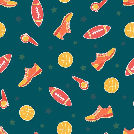 Bright seamless pattern with sports element icons.のイラスト素材