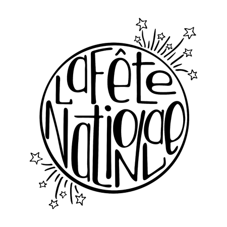 Unique illustration with a hand-drawn lettering for the Bastille Day. June 14.のイラスト素材
