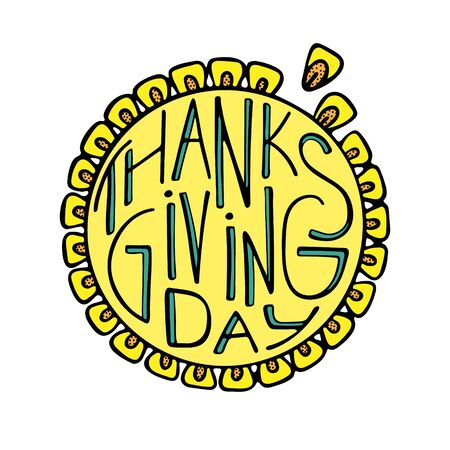 Unique illustration with a hand-written lettering for Thanksgiving Day.のイラスト素材