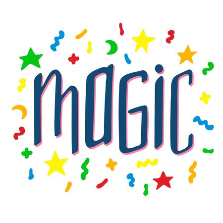 Unique hand-drawn lettering with doodles - magic.のイラスト素材
