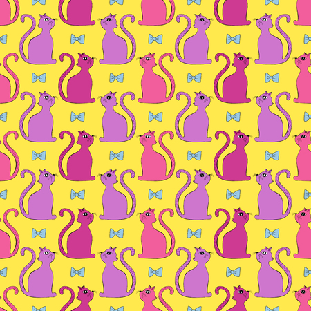 Cute seamless pattern with cats and bows.のイラスト素材
