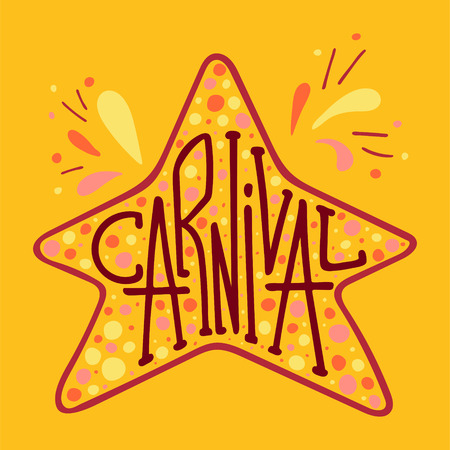 Unique lettering with doodles in honor of a carnival. Star frame.のイラスト素材