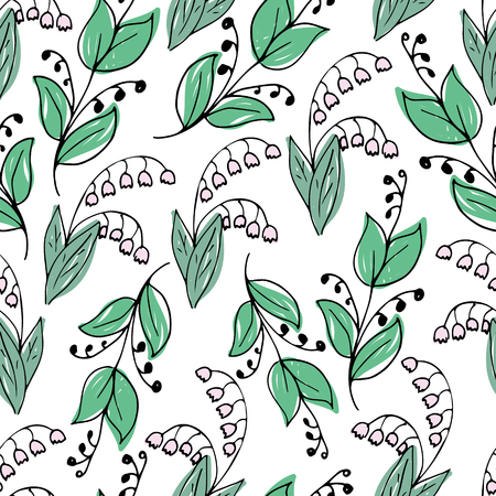 Lovely hand-drawn seamless pattern with lilies of the valley.のイラスト素材