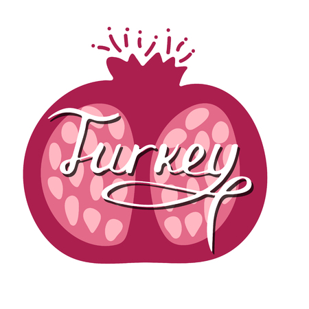 Hand-drawn Turkish lettering with pomegranate on the white background.のイラスト素材