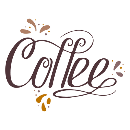 Hand-drawn lettering - Coffee. Brown vector drawing.のイラスト素材