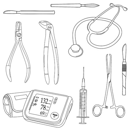 Black-and-white vector set with medical tools.のイラスト素材
