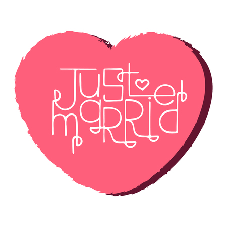Colorful hand-drawn lettering quote with a phrase Just married.のイラスト素材