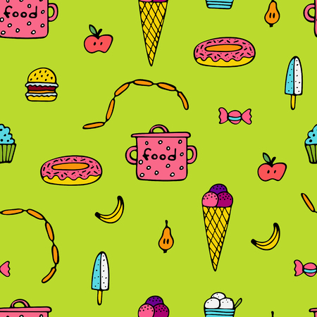 Bright seamless pattern for cooks with food and ware.のイラスト素材