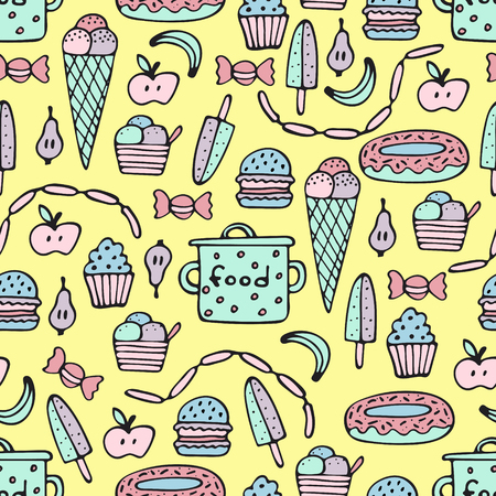Colorful seamless pattern for cooks with food and ware.のイラスト素材