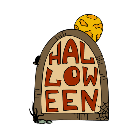 Hand-drawn vector illustration for halloween party. Gravestone with the full moon.のイラスト素材