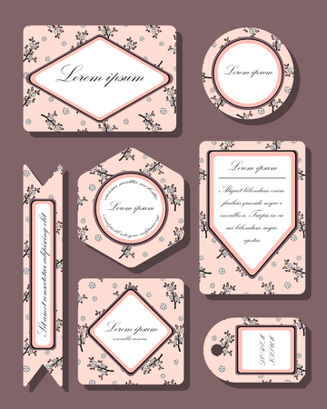 The gentle set of buisness cards with an oriental cherry.のイラスト素材