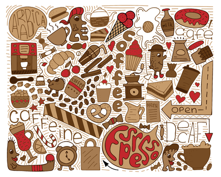 Doodle vector brown illustration. Modern art for coffee.のイラスト素材