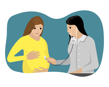 Vector illustration of the pregnant woman and gynecologist.のイラスト素材