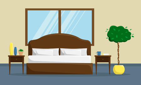 Classic bedroom interior with double bed and bedside tables.のイラスト素材