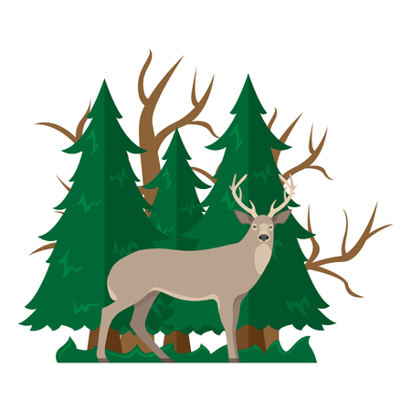 Isolated vector illustartion with a deer in a forest.のイラスト素材