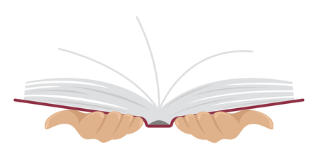Open book in the hands of man. Flat style. Isolated illustration.のイラスト素材