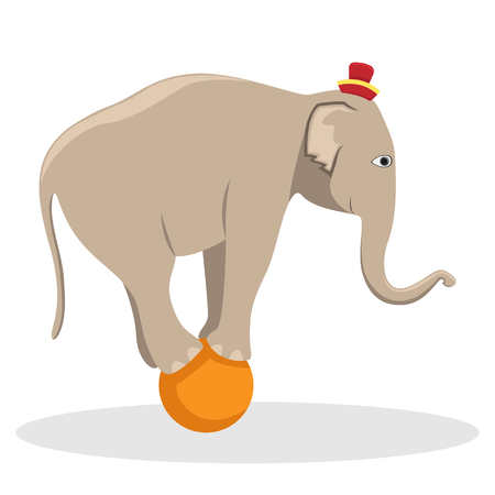 Circus trained elephant on the ball. Flat vector illustration.のイラスト素材