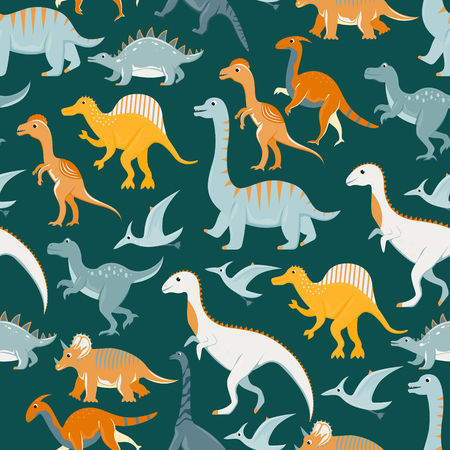 Seamless pattern with flat vector cartoon dinosaurs.のイラスト素材