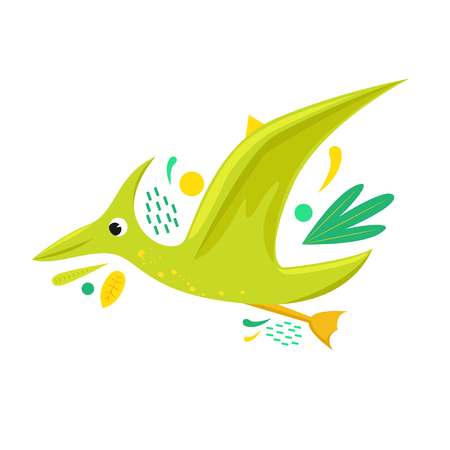 Flat vector isolated cartoon dinosaur with abstract leaves.のイラスト素材