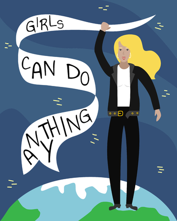 Vector feminist illustration. Girl power poster. Girls can do anything. International womens day.のイラスト素材