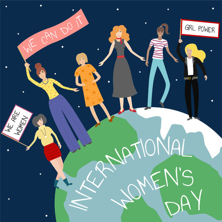 Vector feminist illustration. Girl power poster. International womens day.のイラスト素材