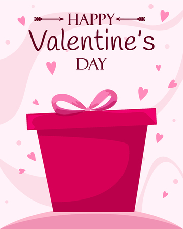 Happy Valentines day. Poster with a gift box. Flat vector illustration.のイラスト素材