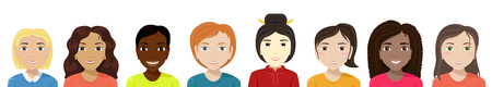 Vector flat illustration of women of different nationalities. Diversity.のイラスト素材
