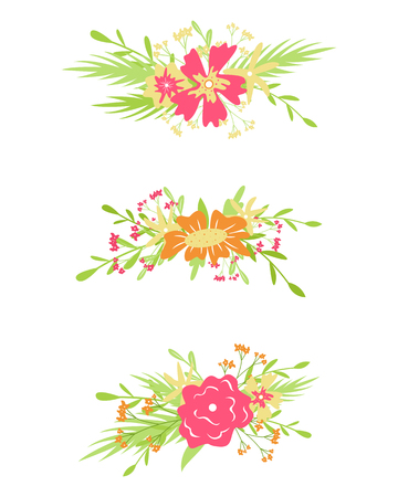 Floral vector hand-drawn elements. Flat isolated elements for design.のイラスト素材