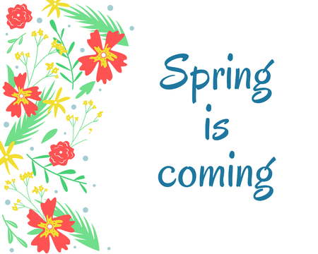 Hand-drawn spring vector illustration. Botanical background with place for your text.のイラスト素材