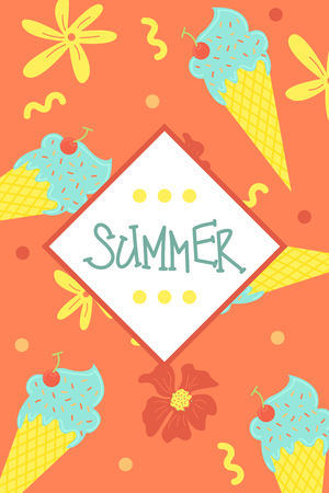 A bright summer card. Greeting card
. Ice cream. Vector design concept for summer party.のイラスト素材