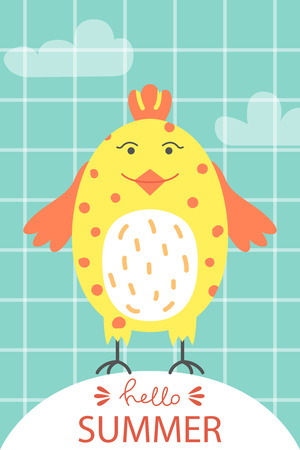 A bright summer card. Greeting card
. Happy bird. Vector design concept for summer party.のイラスト素材