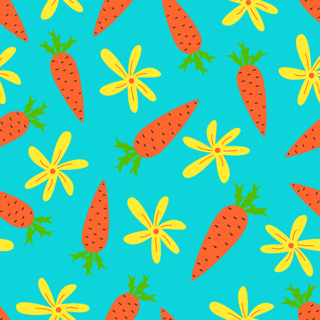 Cartoon vector seamless pattern with cute carrots. Bright background design.のイラスト素材