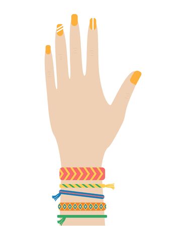Female hipster hand with baubles of thread. Flat cartoon style vector illustrationのイラスト素材
