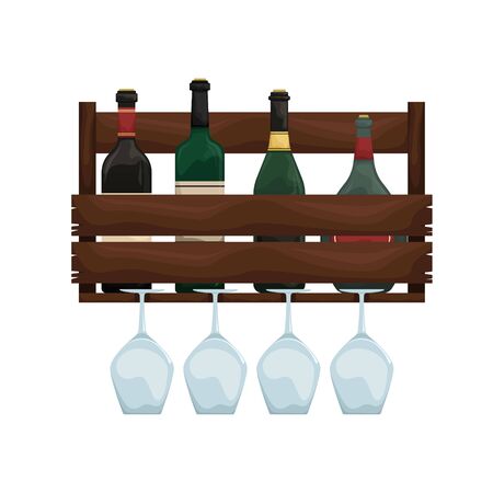 Wooden wine shelf with glass holders. Wine cellar.
Flat vector illustration.のイラスト素材