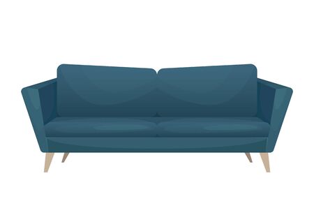 Modern stylish blue sofa with wooden legs. Isolated vector illustration.のイラスト素材